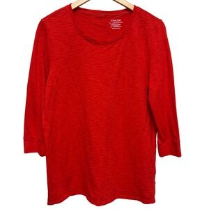 Chicos Top Size 1‎ Medium 3/4 Sleeve Button Back Orange Red Cotton Blend